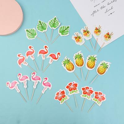 24 Stück Luau Cupcake Topper Hawaiian Zahnstocher mit Flamingo Ananas Palmblätter Form Picks Tropical Summer Beach Party Decor