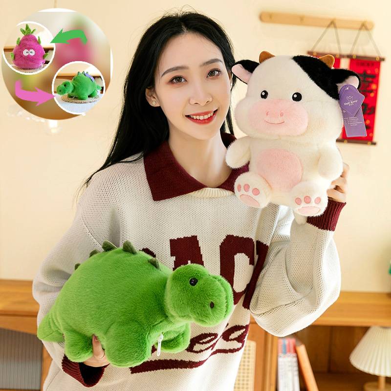 Creative Plush Flip Toy Pitaya Into Dinosaur Doll Avocado Into Cow Birthday Gift