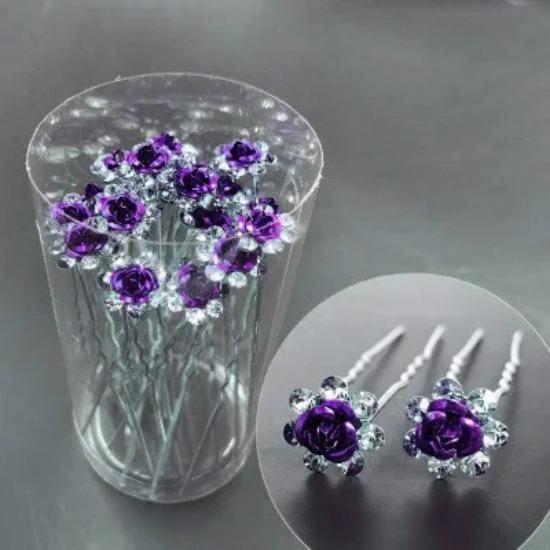 20pcs/set Women U-shaped Hair Fork Pin Crystal Rose Flower Hairclips Rhinestone Hair Stick Wedding Bridal Jewelry Headwear Gift