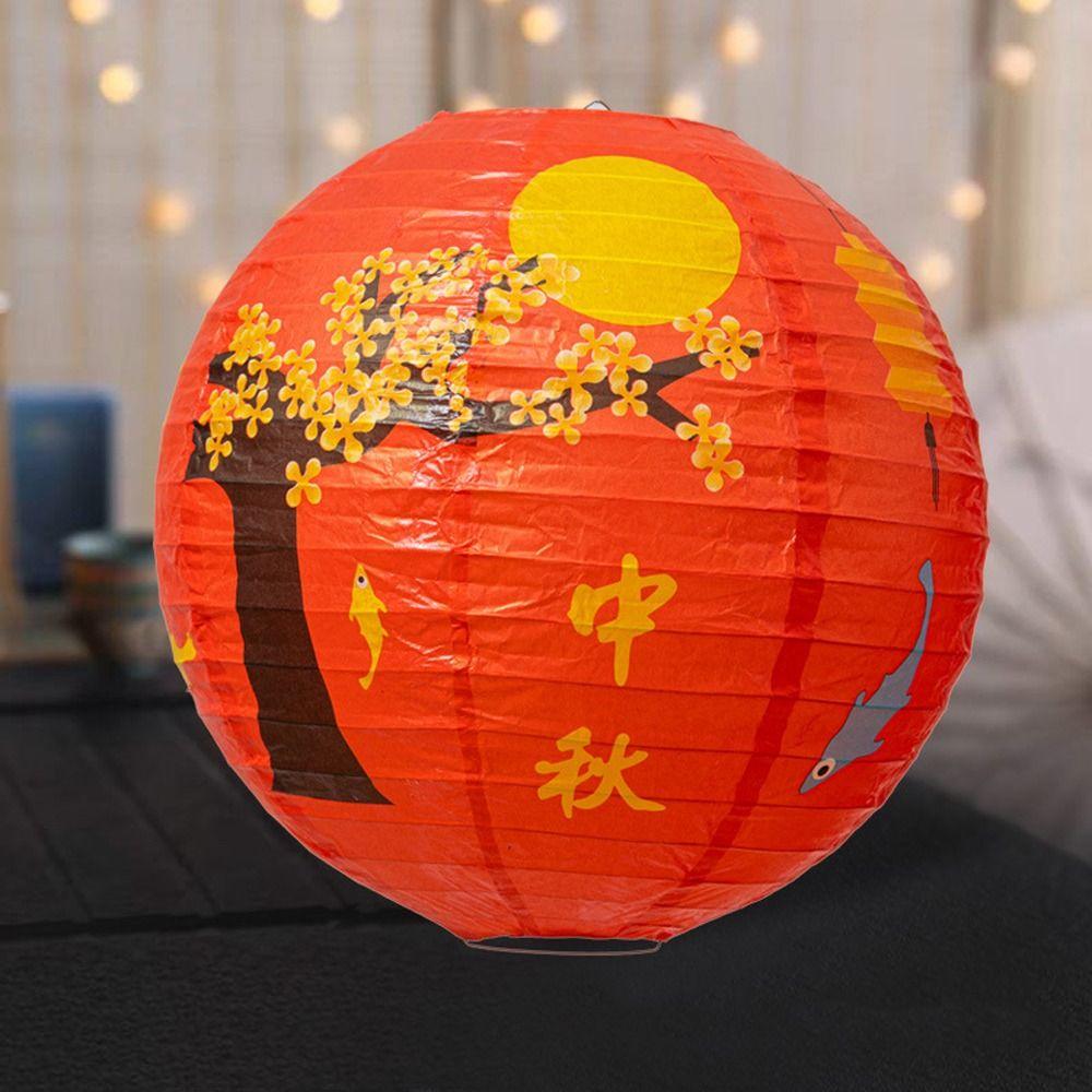 Luminous Chinese Mid Autumn Lantern Hanging Traditional Festival Antique Lantern Good Luck Portable Round Paper Lantern