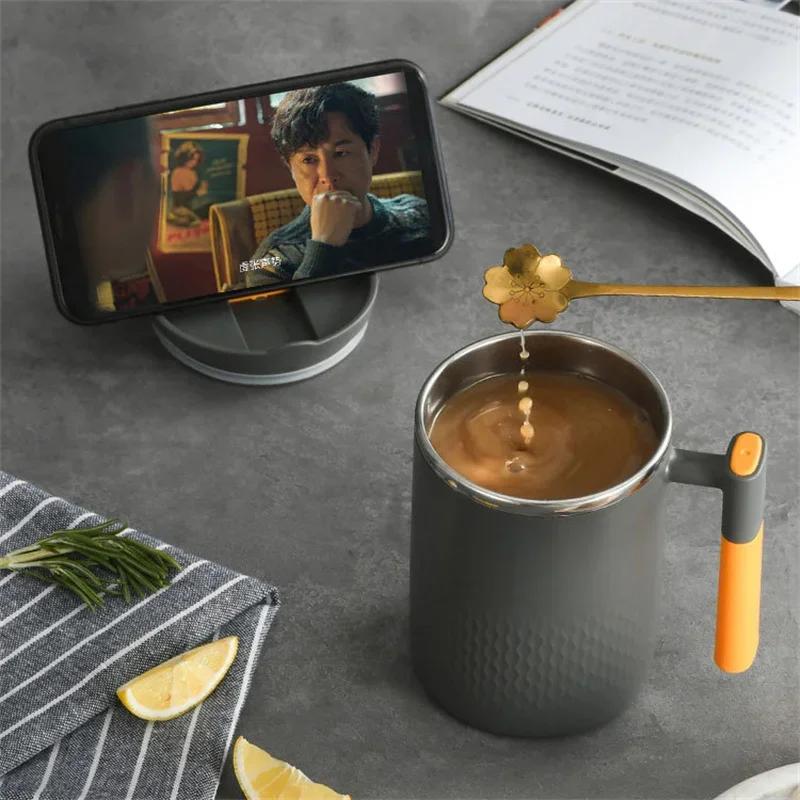 Portable Double-layer Anti-scalding Coffee Mug 304 Stainless Steel Water Cup with Handle and Cover Leak-proof Thermos Cups Mugs