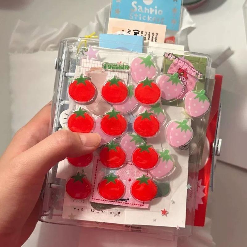 Kawaii Strawberry Tomato 3D Relief Sticker Scrapbook Journal Decoration DIY Epoxy Resin Jelly Stickers for Phone Cases Tablet