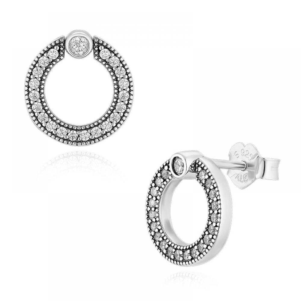 Pandora 299486c01 Signature Pav Logo Circle Silver Earrings
