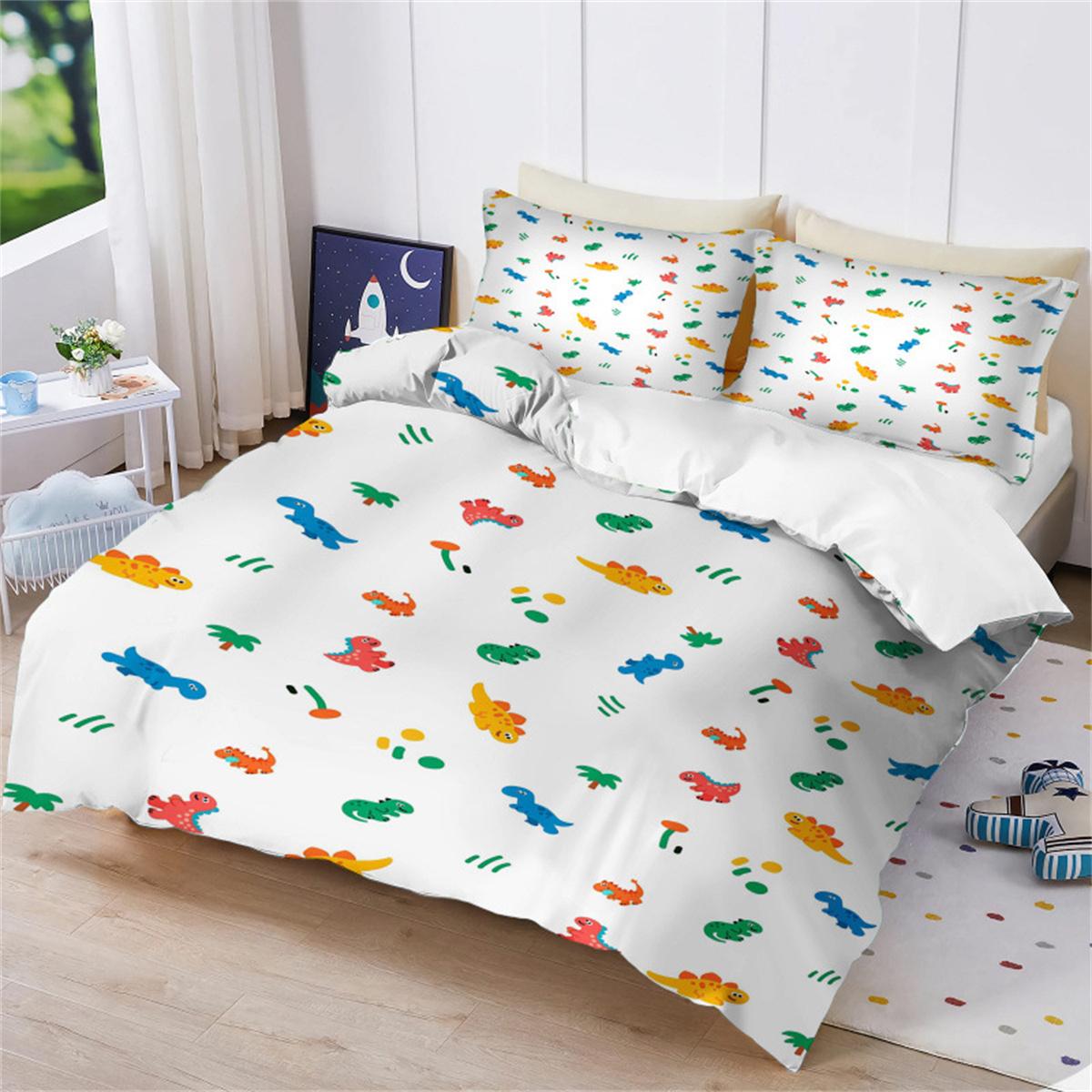 Dinosaur Microfiber Cartoon Duvet Cover Set 2pcs,Queen Size Dinosaur Printed Bedding Comforter Covers Set with Pillowcases 75*50 135x200cm