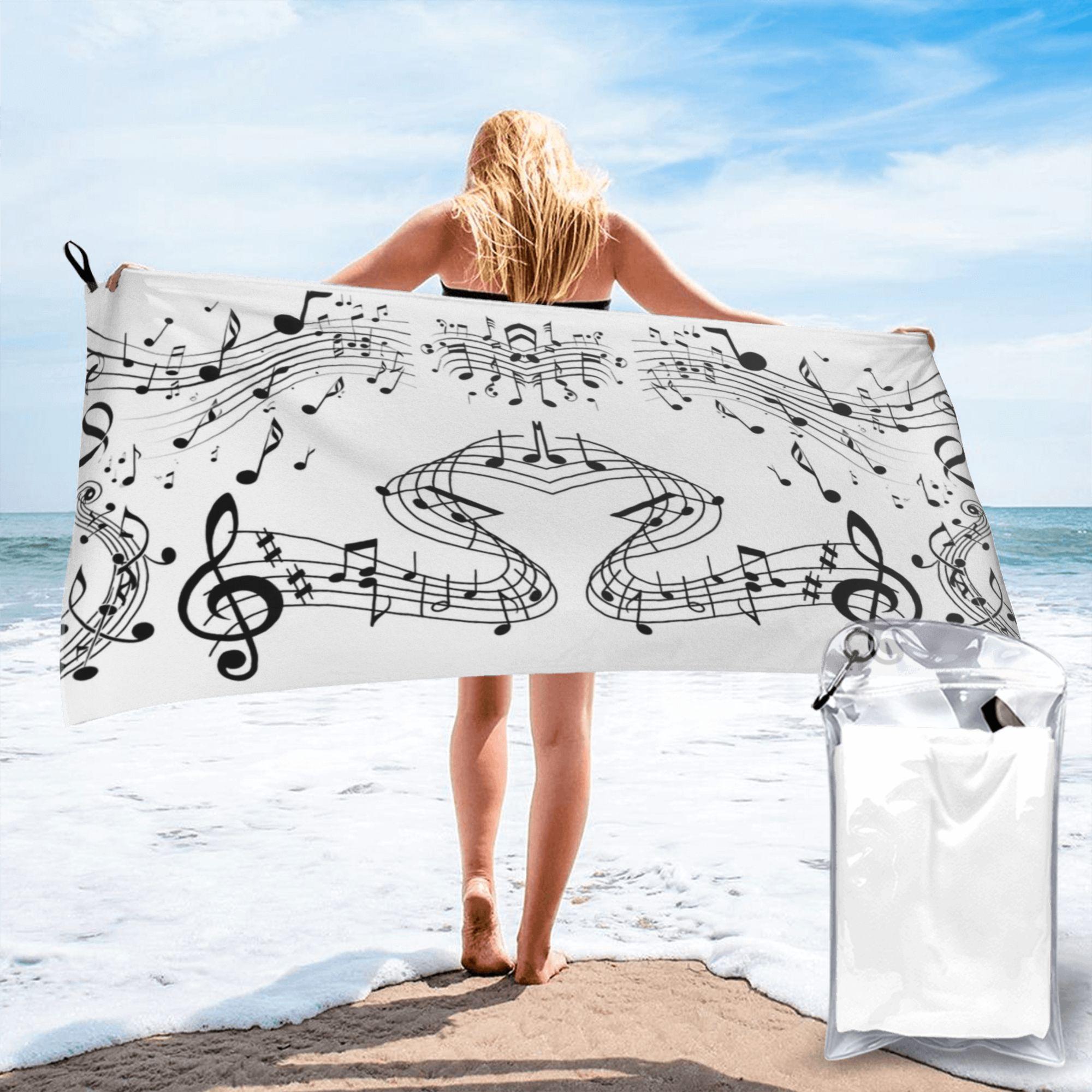 

Abstract Piano Keys With Musical Notes Beach Towel Soft Microfiber Quick Dry Absorbent Quick Towels For Bath W30*H60(CM)