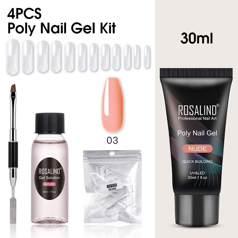 ROSALIND 4Pcs/set 30ml Poly Nail Gel Extension Nails Set For Finger Extented Art Nail Design Quick Builder Extension UV Gel Nail Polish