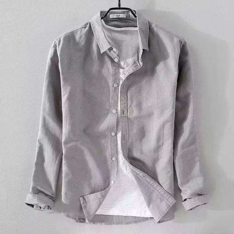 Linen Shirt Men's Long-sleeved Shirt Casual Lapel Solid Color Loose Breathable Linen Shirt Men