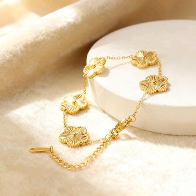 Stylish Titanium Steel Five-Petal Flower & Four-Leaf Clover Bracelet
