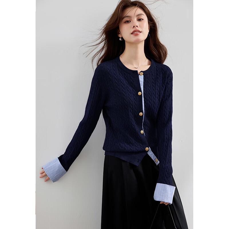 

VICTORIA&VERA Women s Plaid Cuff Knitted Cardigan L