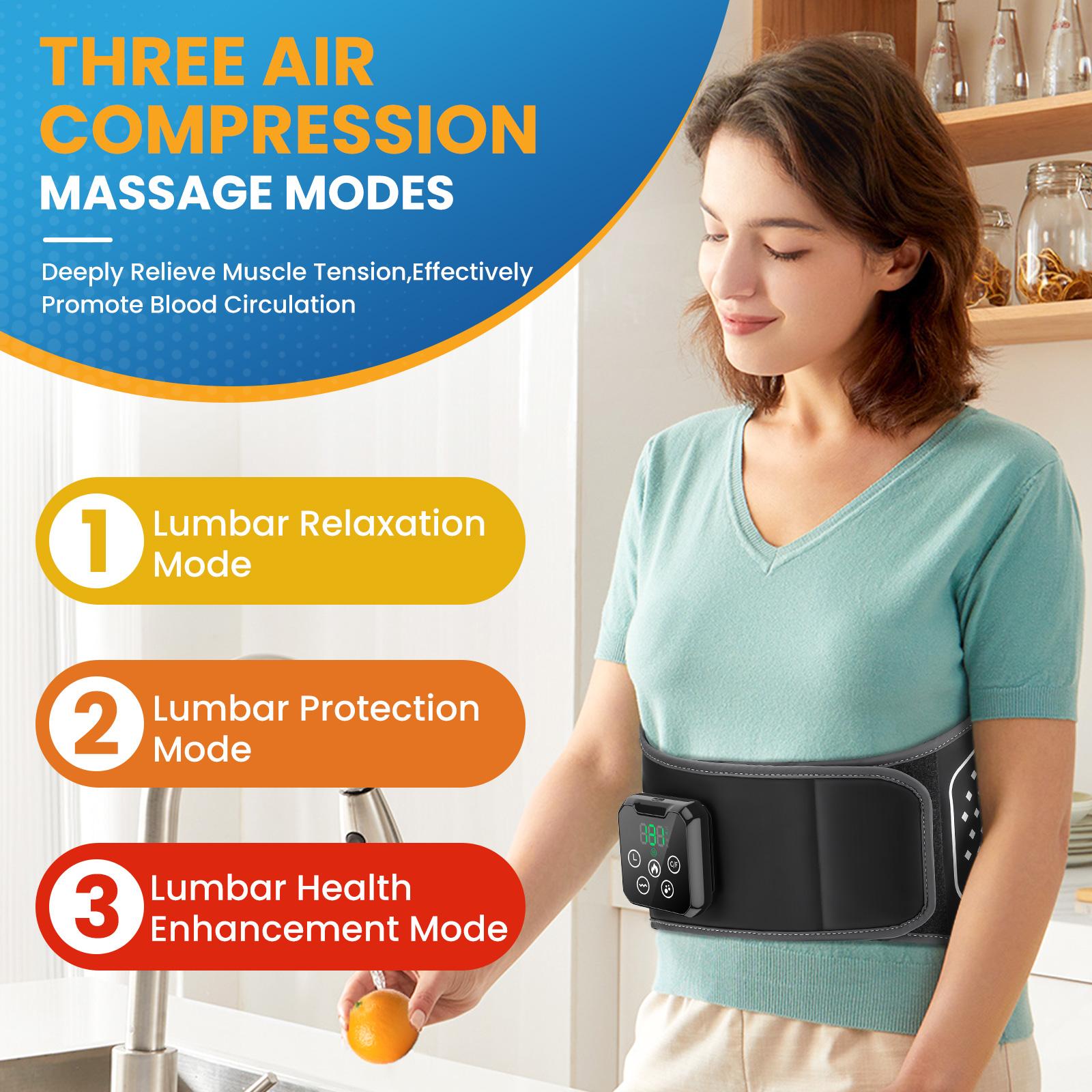 Air Bladder Squeeze Waist Massager with Touch Screen Controller Heating Vibration Airbag Massage Belt Release Lumbar Pressure Re