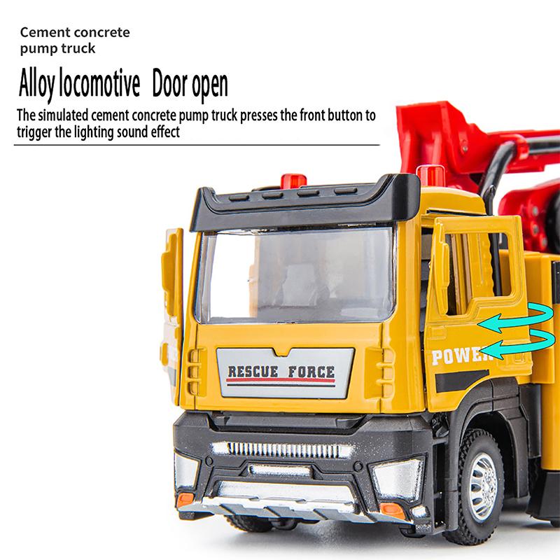 1:32 Concrete Pump Truck Toy Car Diecast Meatl Vehicle Model Pull Back Sound & Light Miniature Collection Gift For Boy Kid