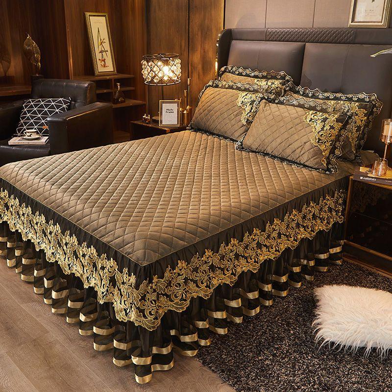 3 szt. Zagęszczona Koronkowa Falbana Jesienno-Zimowa, Kryształowy Aksamit Koronkowa Nakładka na Łóżko, Miękka i Wygodna, Pościel do Sypialni i Pokoju Gościnnego