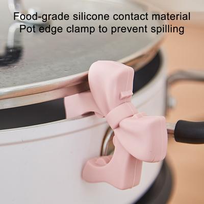 Spatula Holder for Pot Silicone Spoon Rest Bowknot Design Clip Spatula Rest Pot Pan Holder for Cooking Keeps Kitchen Counter Clean