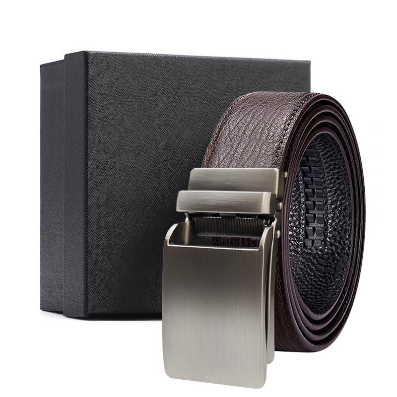 Men'S Belt Men'S Automatic Buckle Cowhide First Layer Brown Genuine Leather Men'S Belt Gift Box Holiday Gift Set