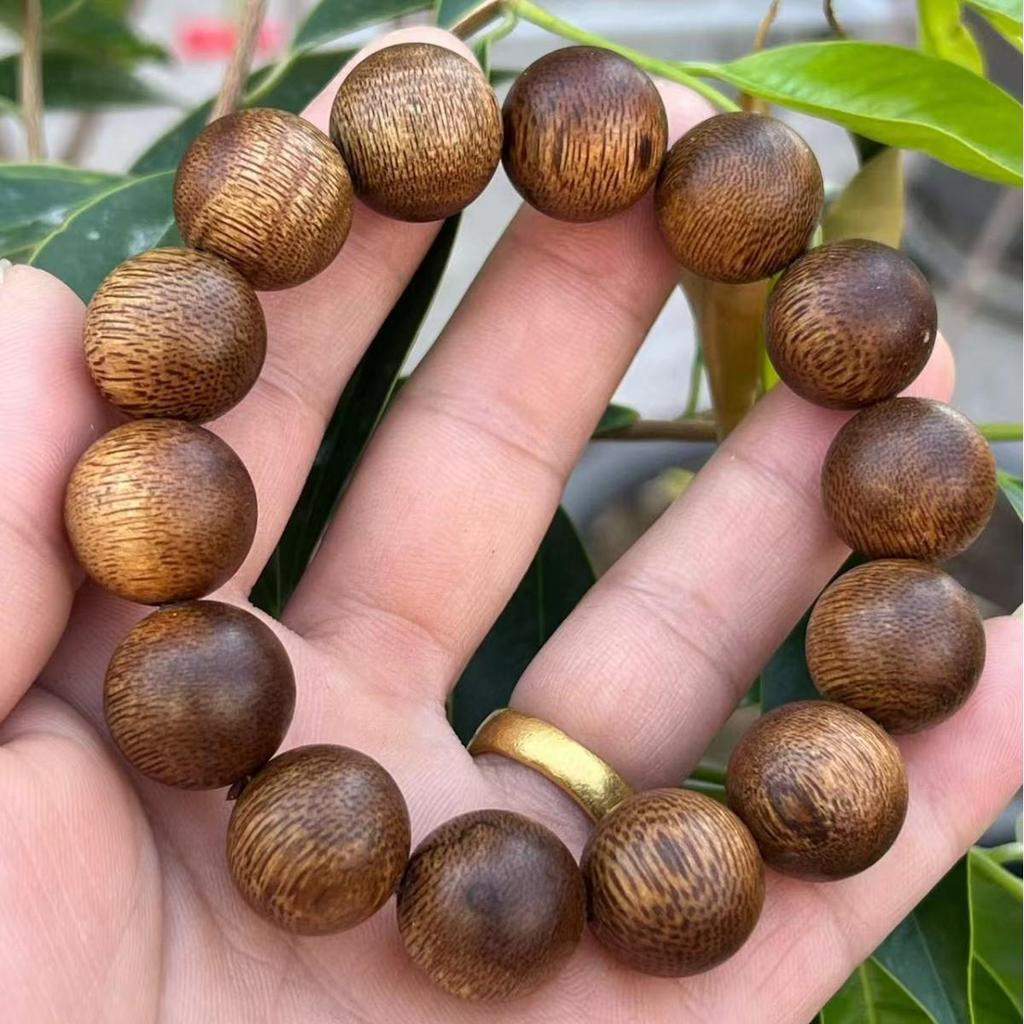 Hainan Qinan Yellow Agarwood Bead Bracelet - 16mm Sinking Round Beads, Single Strand