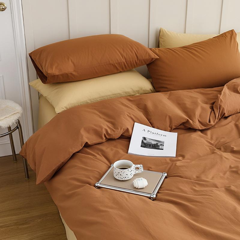 Set de patru piese din bumbac pur din bumbac spălat din două piese, în stil nordic, de culoare uni