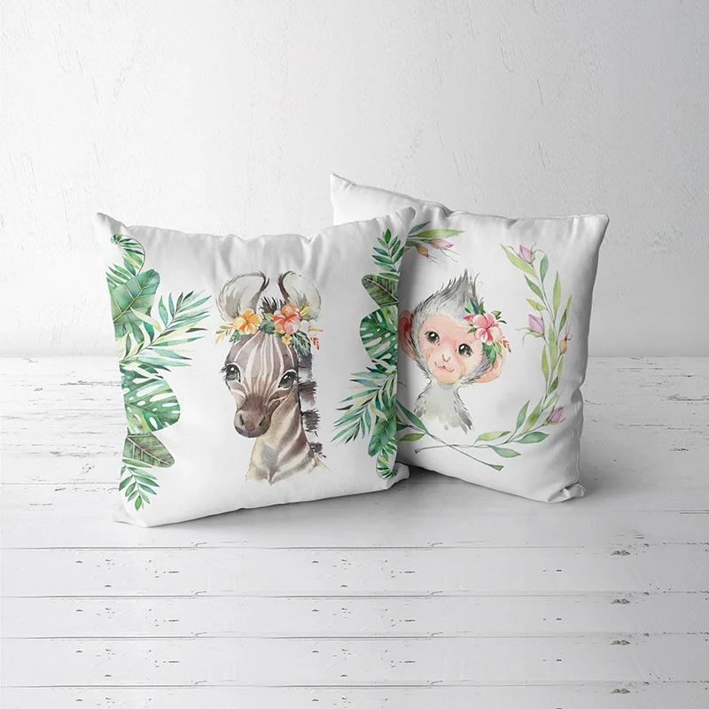 Cute Rabbit Giraffe Animals Children Room Decor Polyester  Cushion Cover Sofa Pillow  Home Decoration Throw Pillowcase