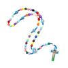 Round Colorful Beads Rosary Necklace with Cartoon Jesus Cross Pendant Catholic Religious Jewelry for Children Kids Girl