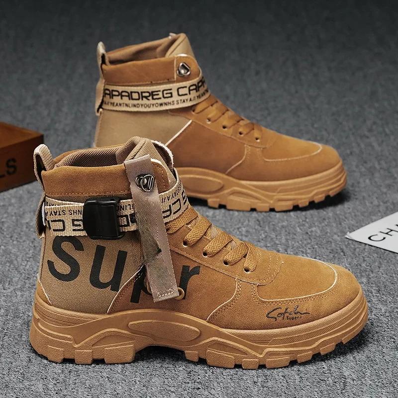 

Чоловічі чоботи Чоловічі чоботи Розкішні повсякденні кросівки Чоловіки Мотоциклетні черевики Висока щиколотка Прогулянкове взуття Шкіряне захисне взуття botas para hombre 46 верблюд