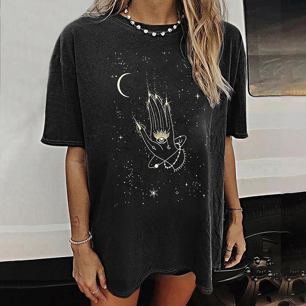 Women's Vintage Drop Sleeves Printed Pattern Casual Short Sleeve Tops Blouse