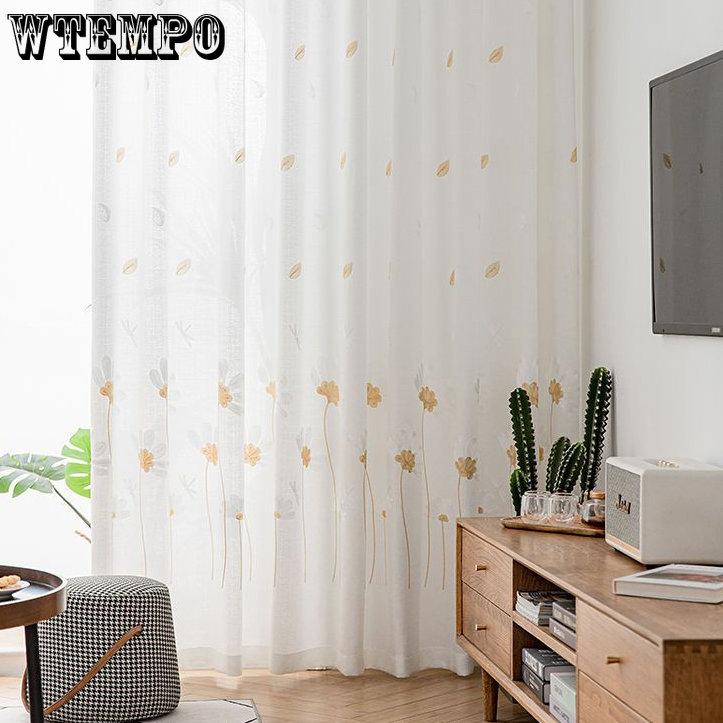 WTEMPO 2PCS Semi Shading Window Screen Living Room Bedroom Balcony Finished Curtains Cheap Sun Protection Thickened White Gauze Curtains