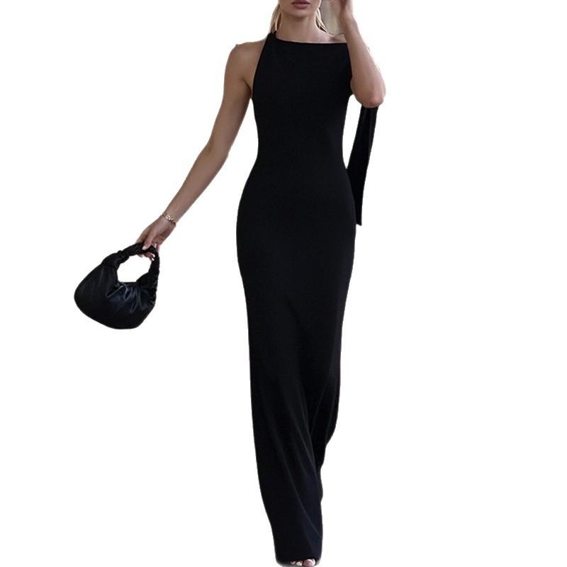 Spring New, Fashionable and Elegant Banquet Solid Color Lace-up Dress