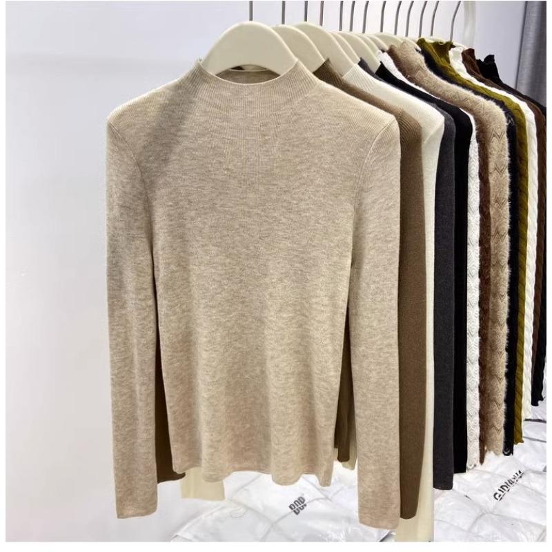 Autumn Winter New Semi-turtleneck Knitted Women Sweater Female Slim Fashion Elegant Pullover Thin Inner Bottoming Shirt Solid Loose Casual Simple Tops