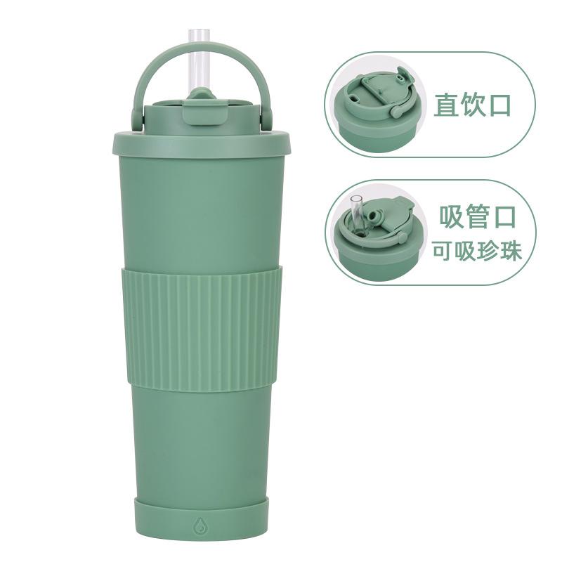 830Ml Large-Capacity Thermos Cup, Convenient Handle, One Cover, Double Drink Belt, Waist Cover, Water Cup, Large Hole Straw, Water Cup