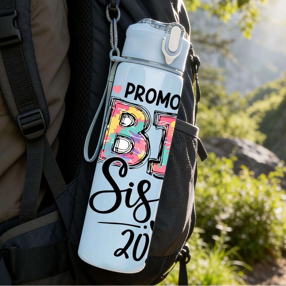 1PC Promoted To Big Sister 2025 Print 750ml Color Plastic Sports Water Bottle Leakproof Flip Straw Lid Suitable for Sports Office Home Use