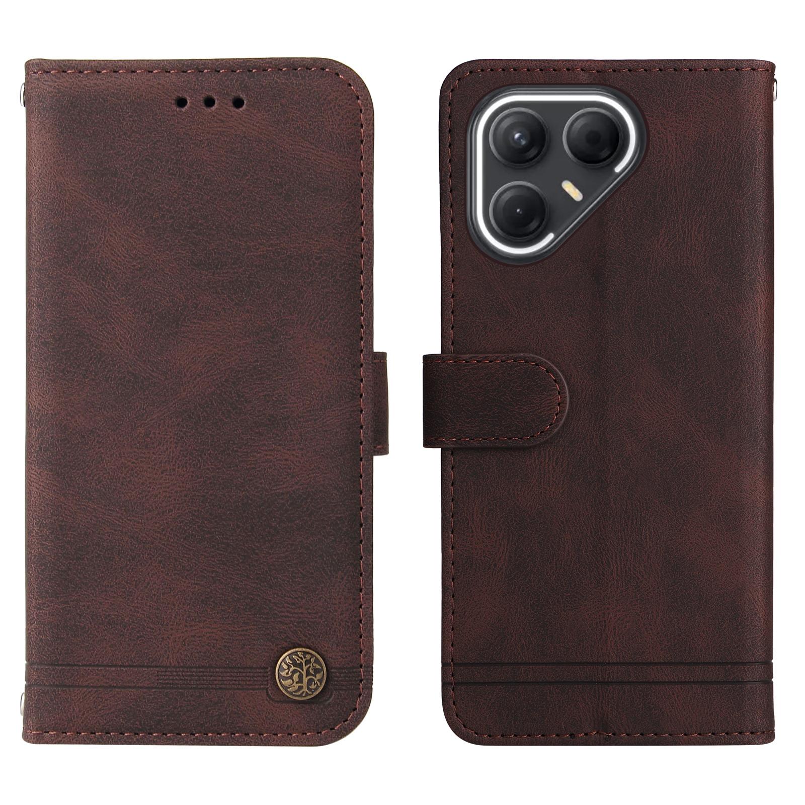 

For TECNO Pova 7 5G Leather Wallet Cases Skin Touch Phone Cover Stand with Strap Brown