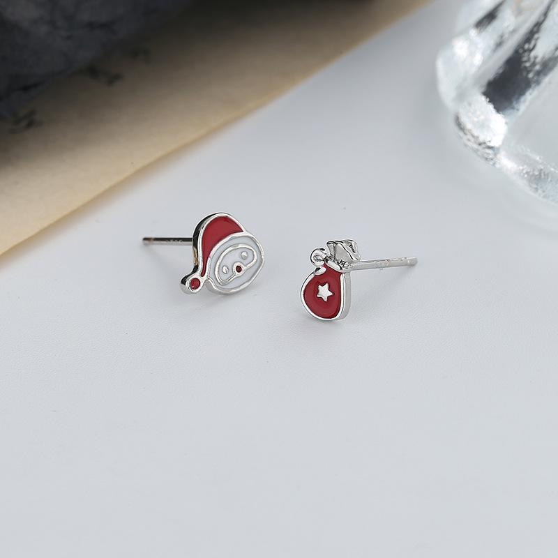 Guten Maugen Santa Cat & Geschenktüte Asymmetrische Ohrringe - Niedlich, Kreativ, Süß, Tropfglasur-Design