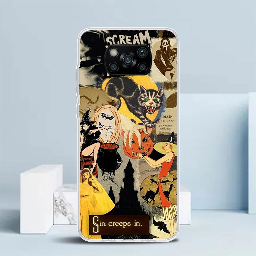 Halloween Fall Art Witch Cat Phone Case For Xiaomi Poco F7 Ultra X5 X6 X7 Pro M7 Redmi 15C 15 13C 13 12C 12 10C 10 10A 9 9C 9A 9