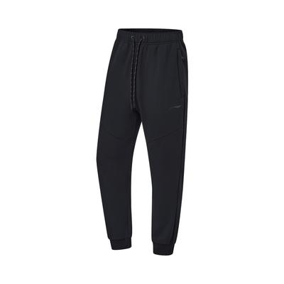 Li Ning Fitness Series Solid Color Fleece Thick Drawstring Cuffed Knitted Sports Pants Men Pants Black AKLT743-1