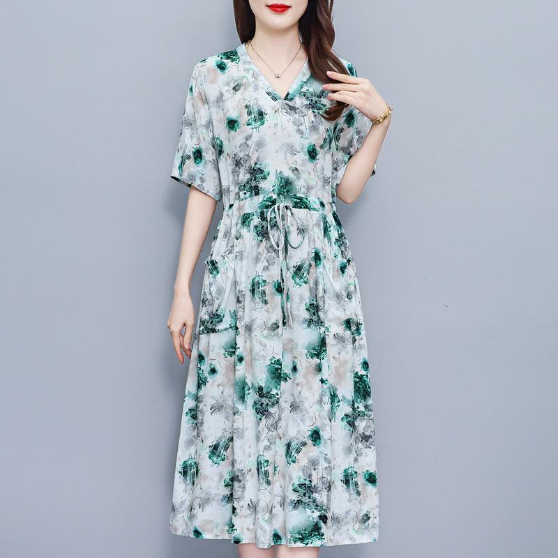 

Элегантное летнее платье для женщин, винтажная одежда, повседневное длинное платье больших размеров с коротким рукавом XL