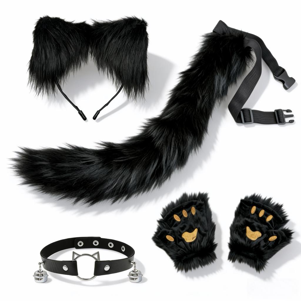 New Halloween-style fox mask for masquerade balls, featuring a half-face fox demon cat mask and a fox tail accessory