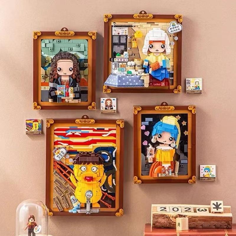 World Famous Painting Building Blocks Diy 3D Model Mona  Girl Wearing Pearl Earrings Model Assembled Toy Gift Home Decor