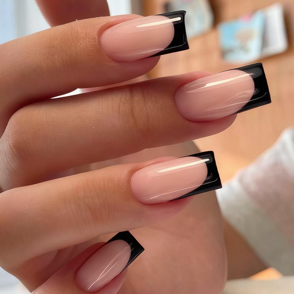 24-Pack Medium & Long White French Ballet False Nails with Glitter Powder