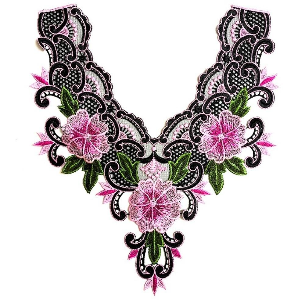Floral Neckline Collar Applique Hollowed Out Rose Flower Patch Sticker  Sewing Clothing Accessories розовый