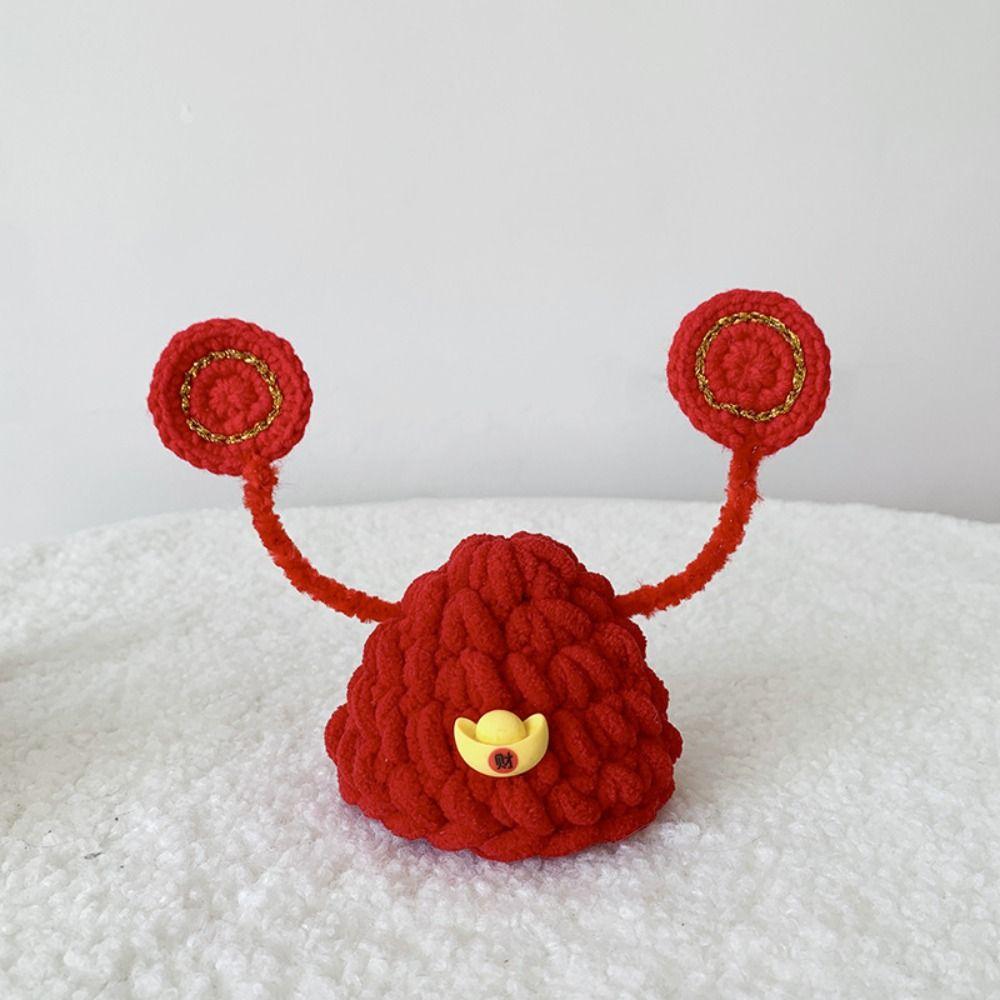 Good Lucky Chinese Style Fortune Cat Headwear Hand-crocheted Warm Pet Knitted Hat Blessing Traditional Pet Beret Costume