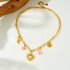 DIEYURO 316L Stainless Steel Pink Flower Rose Heart Pearl Pendant Necklace For Womens New Fashion Neck Chain Jewelry Gift