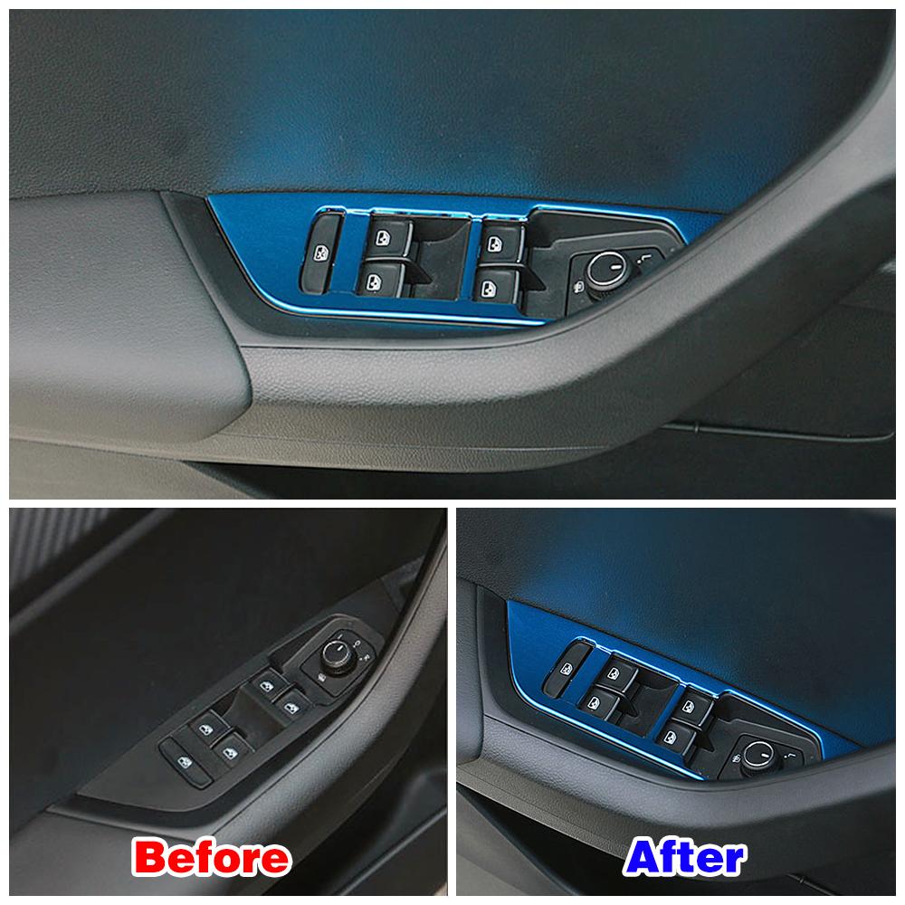 For Skoda Karoq 2017-2024 Car Interior Door Armrest Window Lift Switch Button Panel Cover Stainless Steel Trim Modify Sticker
