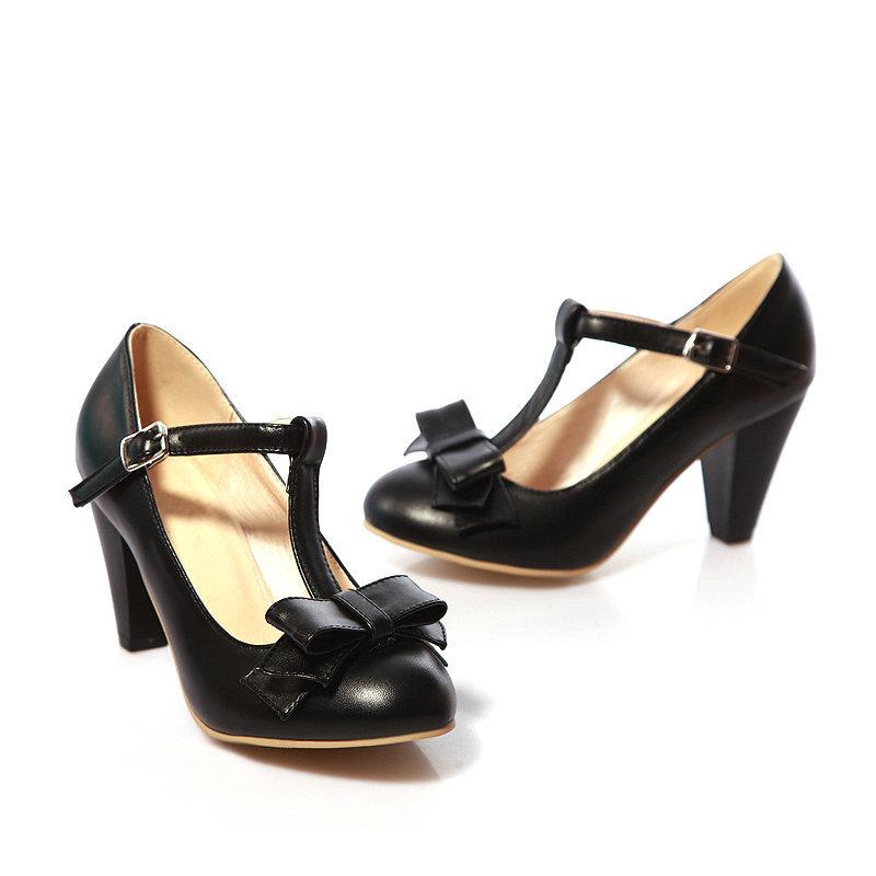 Children Girls Shoes Women Bridal Wedding Shoes Women High Heels Pumps Sweet Bowknot T-Strap Woman Dress Party Shoes Size 31-48
