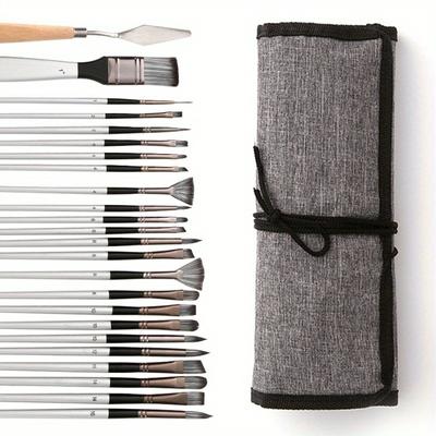 Kit 24 Pieces Paint Brush Set for Watercolor Acrylic Gouache Oil Painting Nylon Hair Aluminum Tube