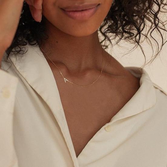 Gold Initial Necklace for Women Tiny Sideways Letter Pendant Chain Necklace Gold Plated Jewelry