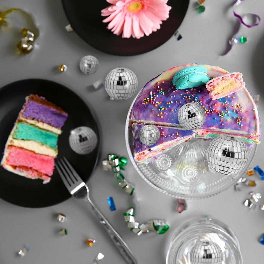 7PCS Disco Ball Cake Topper 70s Disco Themed Dance Party Supplies for Cake Dessert Accessories Disco Party Ornament