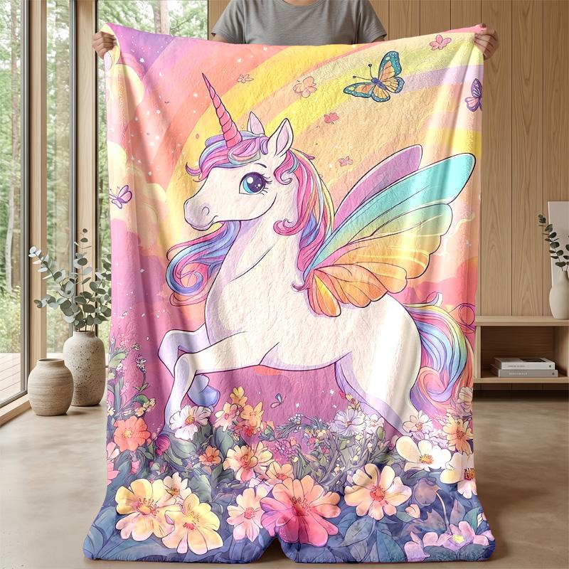 Winged Magical Unicorn Theme Blanket Lightweight Warm Flannel Blanket Decorative Throw Blanket for Home Decoration