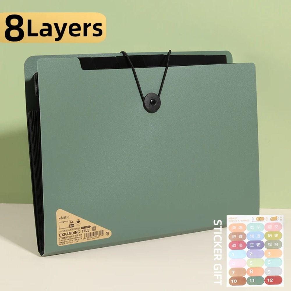 8 Layers A4 File Folder PP Expanding File Organizer Portable Document Storage Bag
