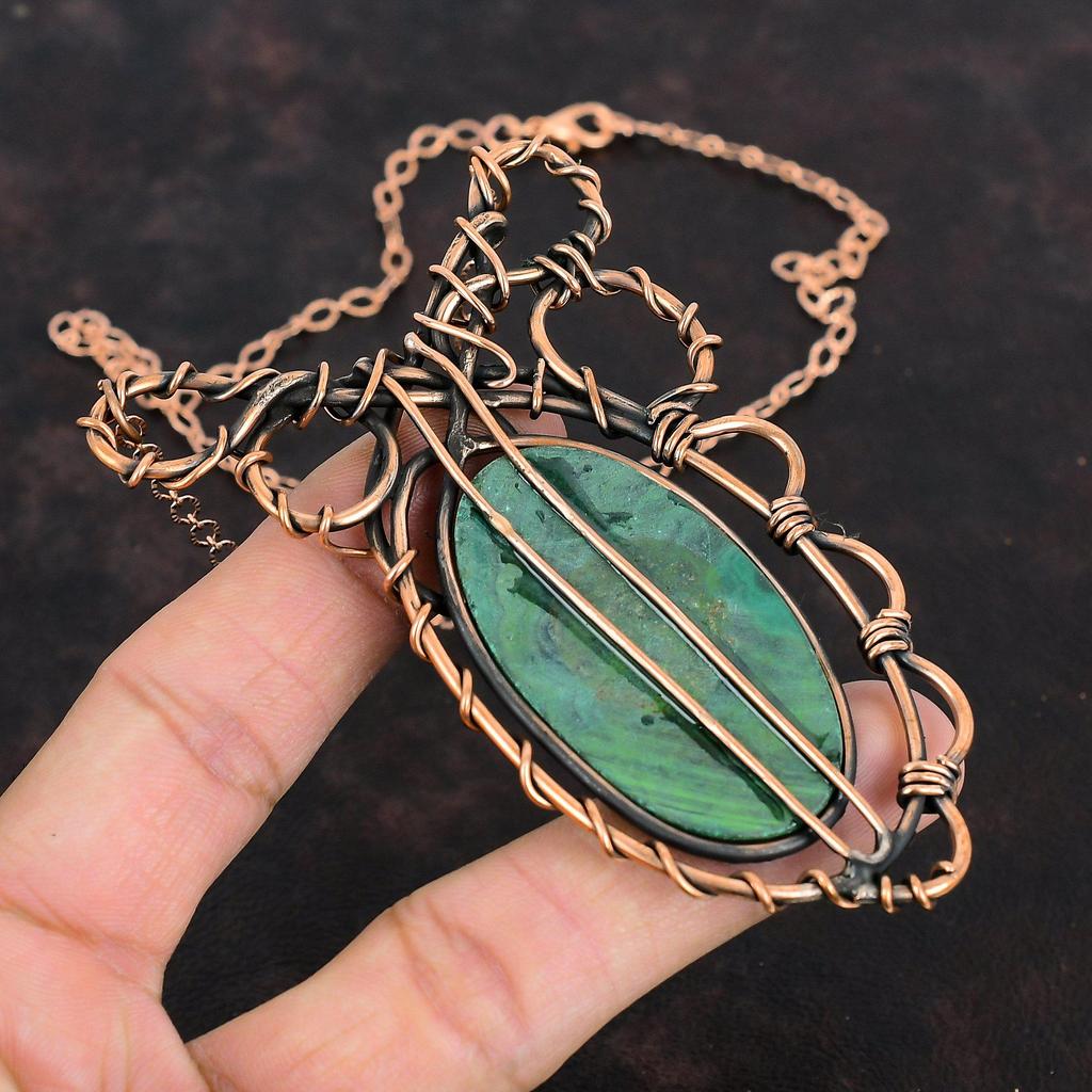 Malachite Necklace Copper Wire Wrapped Necklace Handmade Necklace Wire Wrap Jewelry Adjustable Necklace Copper Gemstone Jewelry Wedding Gift