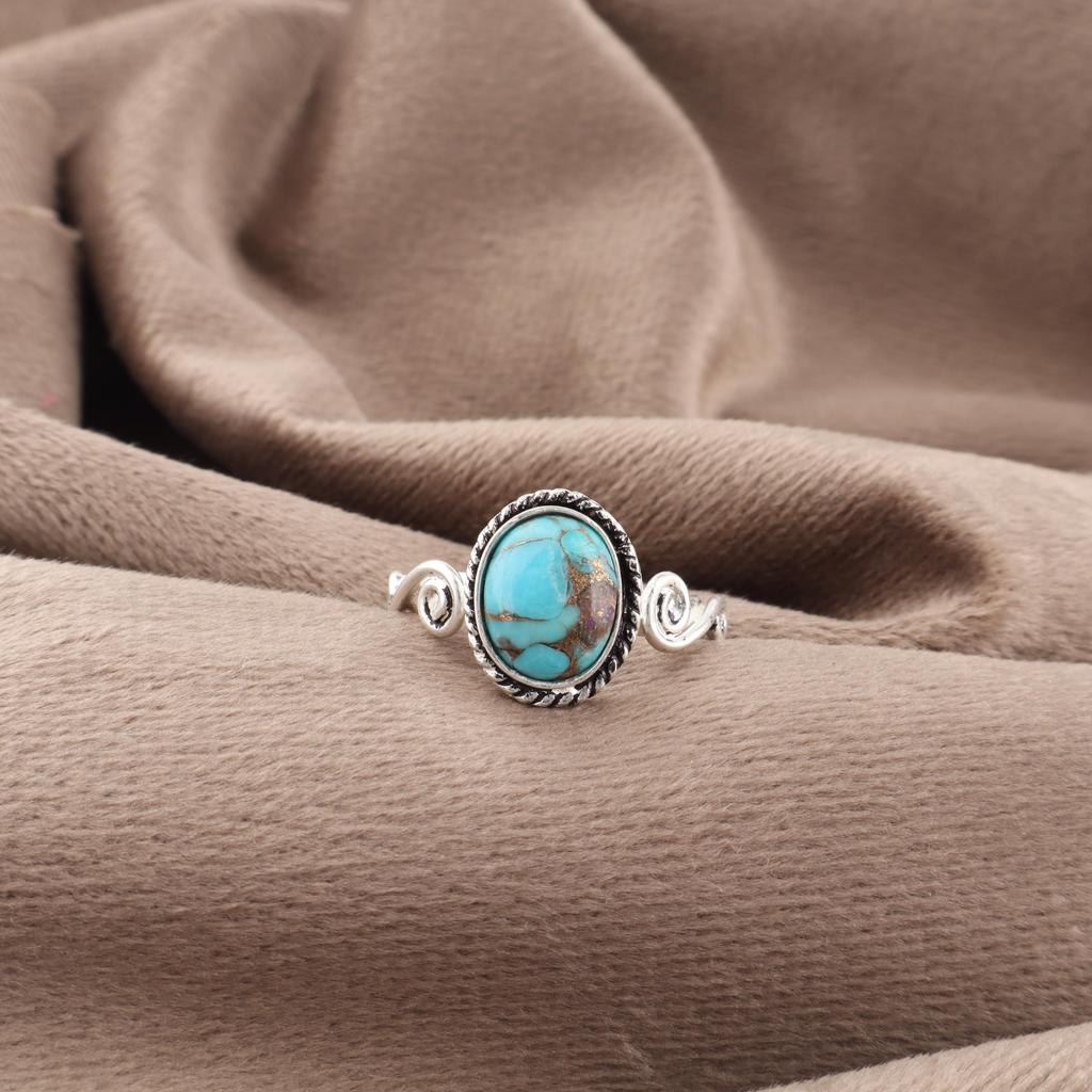 Blue Copper Turquoise Handmade Gemstone Ring, 925 Solid Sterling Silver Ring Healing Jewelry, Gift For Her