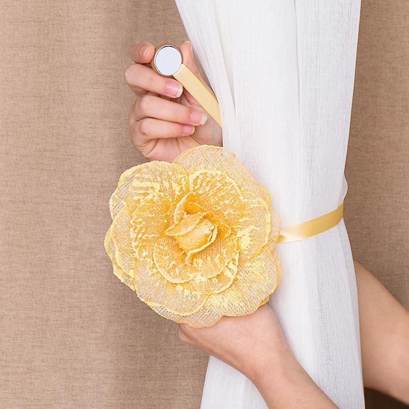 1pc Magnetic Curtain Tiebacks Seersucker Flower Tie Backs Buckle Clips Home Decoration